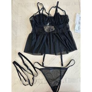 RoseSeek Women's Lingerie with Garter Black Plus Sz 4XL